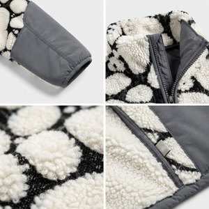 Latest Design Geometric Print <b>Fleece</b> <b>Jacket</b> Stand Collar Zipper Closure Sherpa <b>Lined</b> Winter Casual <b>Fleece</b> Coat Regular Fit - Product Image 6