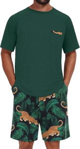 Conjunto de Shorts de Punto con Estampado Animal para Hombre, Talla Grande, Estilo Casual de Verano, Camiseta con Logotipo Frontal y Shorts con Estampado de Leopardo Verde - Product Image 6