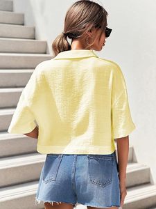 V-Collar Solid Crop <b>Shirt</b> for Women with <b>Half</b> Sleeves, Polyester, Regular Fit - Product Image 2