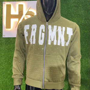 Custom Manufacturer Embroidery Hoodie <b>Rhinestone</b> <b>Jacket</b> Acid Wash Vintage Washed Men Fleece Streetwear Hoodie - Product Image 1