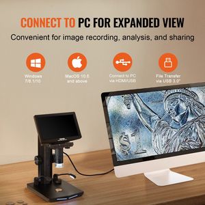 Pantalla IPS de 7 "para microscopio <span class=keywords><strong>Digital</strong></span> <span class=keywords><strong>HDMI</strong></span> LCD para adultos, 1200X microscopio electrónico de soldadura, 8 luces LED, 2 microscopios flexibles - Product Image 4
