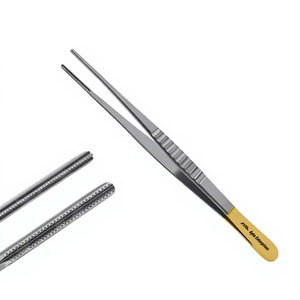 คีมจับเนื้อเยื่อแบบมีฟัน 1x2 ขนาด 8 นิ้ว ด้ามจับสีทอง ผลิตจากเหล็กกล้าไร้สนิมเยอรมัน อุปกรณ์ผ่าตัดหู คอ จมูก สำหรับหยุดเลือดและจับเนื้อเยื่อ - Product Image 1