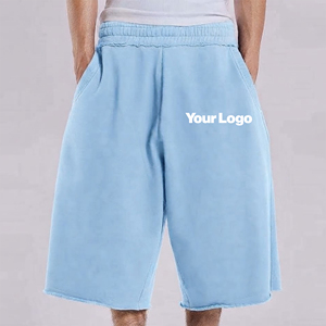 Hot Selling Streetwear 100% Cotton Wide bottom Opening Casual <b>Shorts</b> Distressed Baggy Style 3/4 Long <b>Sweat</b> <b>Shorts</b> for <b>Men</b> - Product Image 4
