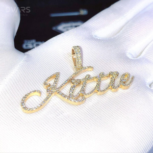 Pendentif personnalisé avec initiale de nom en moissanite VVS, argent 925, bijoux de luxe hip-hop, plaqué rhodium - Product Image 3