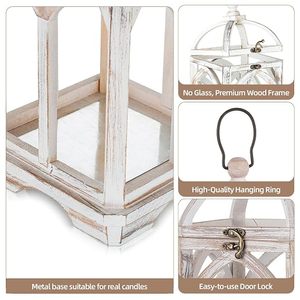 Farol Decorativo de Madera Blanco Vintage, Portavelas de Estilo Gótico, Farol Colgante - Product Image 2