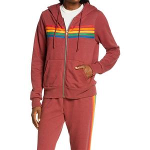 Sweat-shirt à capuche pour femmes, de Style personnalisé, à manches longues, rayé, fermeture éclair complet, mode d'extérieur - Product Image 1