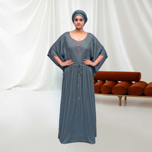 ชุดเดรสคาฟตันผ้าเรยอนลายเพชร สไตล์มุสลิมแบบเรียบร้อย อาหรับ ดูไบ สำหรับผู้หญิง ทรงหลวม ยาวคลุมเท้า เหมาะสำหรับวันอีด รอมฎอน ใส่ละหมาด ผ้าไม่ยับ - Product Image 2