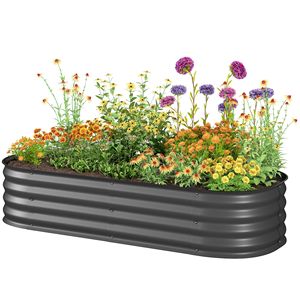 Kit Letto da Giardino Rialzato Zincato 1,49m x 0,61m x 0,30m, Fioriera in Metallo Grigio Scuro con Bordo di Sicurezza per Edifici da Giardino Esterni - Product Image 1