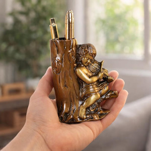 SHUBHAM Brass <b>Pen</b> Holder Figurine <b>Gold</b> Plated Polished Decorative Desk Organizer Religious Style Home Decoration - Product Image 2