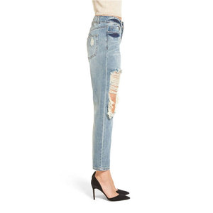 ELEGANT CORPORATION Jean décontracté pour femme, taille mi-haute, coupe droite, déchiré et vieilli, respirant, écologique, longueur intégrale, grandes tailles - Product Image 2