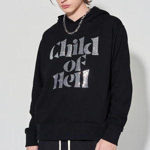 Sudadera con Capucha Negra para Hombre, Diseño Gráfico, Estilo Oversize, con Letras de Pedrería, Ropa Casual Urbana - Product Image 6