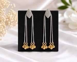 Silver Plated Kashmiri Style Long Stud <b>Earrings</b> With Golden Ghungroo Brass Studs For Women Wedding Wear Gift - Product Image 1