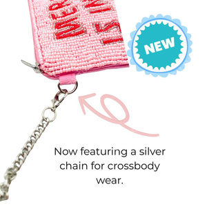 Handmade Beaded Quote <b>Pouch</b> Bag Women Statement Text Mini Clutch <b>Zip</b> Coin Purse Crossbody Chain Gift OEM Supplier - Product Image 6