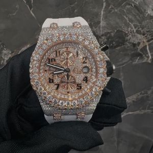 Montre-bracelet de luxe bicolore pour homme, entièrement sertie de diamants Moissanite, bracelet en caoutchouc rouge et noir, cadran date, entièrement mécanique - Product Image 1