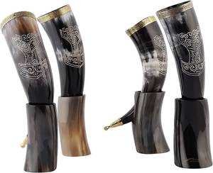 Cuerno Vikingo Artesanal Ecológico y Duradero para Beber, Cuerno Auténtico de Buey/Búfalo, Copa para Cerveza con Borde de Latón y Punta de Lobo Nórdico - Product Image 5