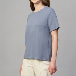 Camiseta de manga corta para mujer con logotipo personalizado, color sólido, venta al por mayor, ropa informal, camisetas transpirables de alta calidad que absorben la humedad - Product Image 4