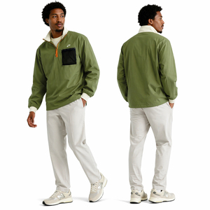 Veste légère tendance pour homme avec demi-fermeture éclair et poche poitrine, couleur olive, pull utilitaire léger pour homme, été - Product Image 6