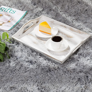 Plateau de service en bois de manguier massif de forme rectangulaire faite à la main plateau de service alimentaire en bois de vente chaude avec poignée pour les hôtels de restaurant - Product Image 6