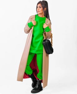 OEM Women Neon Green Crewneck Sweatshirt and Cuffed Sweatpants <b>Set</b> Custom Streetwear Tracksuit Supplier - Product Image 6