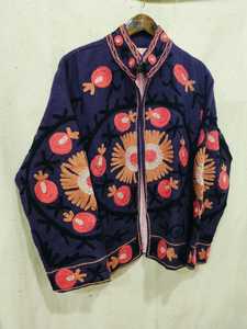 Chaqueta de lana con cuello mandarín y bordado floral, abrigo de invierno hecho a mano para mujer, manga larga - Product Image 2