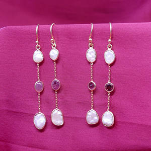 Bijoux de mariage en argent sterling 925 plaqué or, perle baroque, pierre précieuse tourmaline, boucles d'oreilles pour femmes - Product Image 4