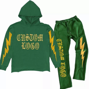 Sudadera con capucha y estampado de rayo de lana polar personalizada para hombre, conjunto de chándal pesado, ropa urbana unisex, sudadera con capucha extragrande y jogger - Product Image 1