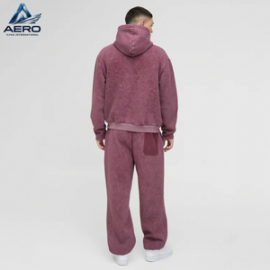 Custom Vintage Acid <b>Wash</b> Tracksuit <b>Men</b> Heavyweight Maroon Burgundy Pullover Hoodie Loose Sweatpants Two Piece Set - Product Image 2