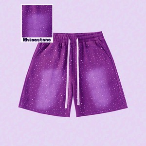 Shorts en coton personnalisés avec strass, style streetwear oversize, vêtements de sport scintillants, respirants, mode estivale, qualité supérieure, unisexe - Product Image 1