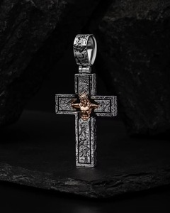 Pendentif Croix Tête de Taureau en Argent 925 Plaqué Rhodium Noir, Bijou Religieux Chrétien Dvars Diamant Hip Hop Unisexe - Product Image 2