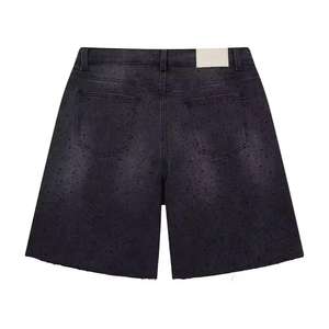 Pantalones Cortos de Mezclilla Personalizados para Hombre, Estilo Urbano, con Cristales, Corte Recto, Casual de Verano, con Cremalleras, Lavado Vintage, con Pedrería - Product Image 4