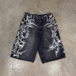 Shorts de Mezclilla con Estampado Gótico para Hombre y Mujer, Estilo Casual de Verano, Corte Recto, Cintura Media, Algodón Lavado, Estilo Urbano - Product Image 4