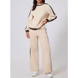 Conjunto de 2 piezas para mujer, conjunto de sudadera y pantalones de chándal con bloques de color, conjunto informal de forro polar, ropa cómoda para estar en casa - Product Image 4