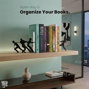Creative Metal Bookends Human Figure Desk Organizer Storage <b>Holder</b> for Office Workspace Rectangle <b>Standing</b> Type Neatening Tool - Product Image 5