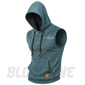 Hoodies Bloodline Gilet à capuche sans manches pour homme, coupe ajustée, respirant, en maille, blanc, avec poche et imprimé frontal, style décontracté d'été - Product Image 5