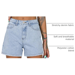 New OEM <b>High</b> <b>Waist</b> Light Blue Denim <b>Shorts</b> With Button Closure Vintage Casual Summer Style Women's Straight Leg <b>Jean</b> <b>Short</b> - Product Image 4