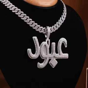 <b>Custom</b> Arabic <b>Name</b> Pendant <b>Necklace</b> Iced Out CZ Diamond Letter Pendant Hip Hop Bling Gold Plated Personalized Jewelry - Product Image 2