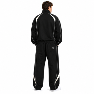 Veste surdimensionnée à col montant raglan sur mesure pour homme, sweat à capuche zippé en molleton français premium, pantalon de survêtement large avec empiècements contrastants, OEM - Product Image 3