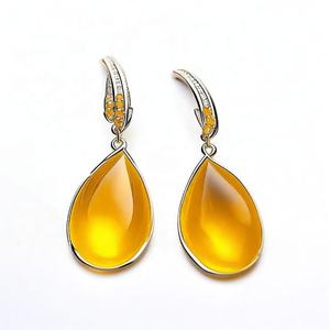 Pendientes colgantes de piedras preciosas de ónix amarillo de Plata de Ley 925 chapados en oro de 18 quilates para mujeres y niñas - Product Image 1