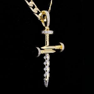 Collier pendentif croix poignard plaqué or avec micro-pavé CZ, chaîne à maillons, bijoux hip-hop, cadeau - Product Image 3