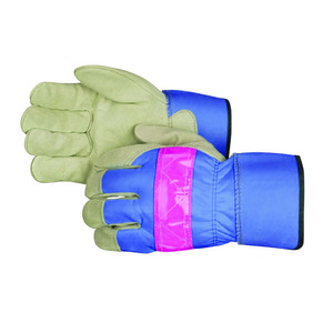 Guantes de Seguridad de Cuero Vacuno Canadiense de Primera Calidad, Resistentes, con Puño y Dorso de Poliéster Fluorescente Naranja - Product Image 4