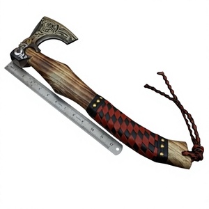 Hacha Vikinga Tomahawk con Hoja de Acero Forjado de 4 Pulgadas, Mango de Madera, Funda de Cuero Roja y Negra, para Supervivencia y Uso en Exteriores - Product Image 5