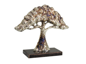 Sculpture élégante en aluminium argenté artisanal représentant l'Arbre de Vie sur socle rectangulaire - Art abstrait moderne en métal, thème nature - Product Image 4