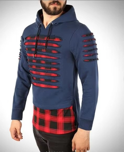 เสื้อฮู้ดสีเขียวมะกอกสำหรับผู้ชาย ดีไซน์แบบตัดต่อ ทรงปกติ ผ้าฝ้ายถัก สไตล์ลำลองสำหรับฤดูใบไม้ร่วง - Product Image 2