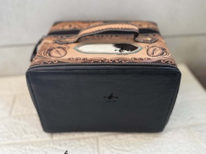 Handcrafted Hand Tooled Leather Stylish Makeup Cosmetic <b>Storage</b> Box Handmade Toiletry Travel Bags for Women Organizer Box - Product Image 4