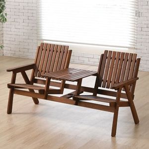 Banco de madera para exteriores Jack and Jill con mesa de centro integrada, asiento auxiliar para jardín, muebles de patio - Product Image 1