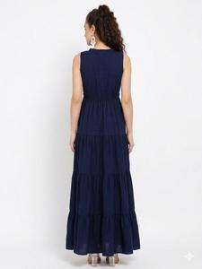 <b>Women</b> Navy Blue Sleeveless V-Neck Cotton Maxi <b>Dress</b> <b>Boho</b> Empire Waist Handmade Casual Summer Long <b>Dress</b> - Product Image 4