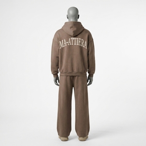 MA-ATTIERA Chándal con capucha para hombre, con cremallera completa, color sólido, estampado de letras, sudadera informal holgada y conjunto de pantalones - Product Image 4