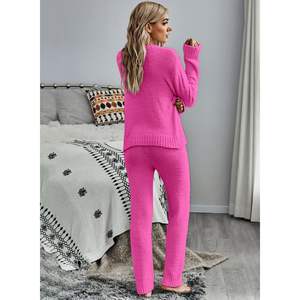 2025 <b>Women's</b> Casual Long Sleeve <b>Fleece</b> Knitted Pajama Set Loungewear Fuzzy <b>Fleece</b> PJs - Product Image 5