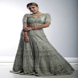 Luxury Wedding Bridal Lehenga Choli | Heavily Hand-Embroidered with Fine Hand-Beaded Detailing and Matching Bridal Dupatta - Product Image 1