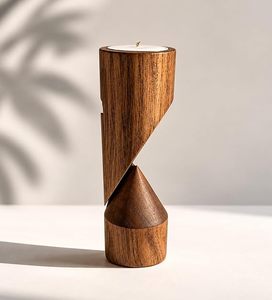 Portavelas de Madera Hecho a Mano, Moderno y Rústico, Decorativo para Mesa del Hogar - Product Image 2